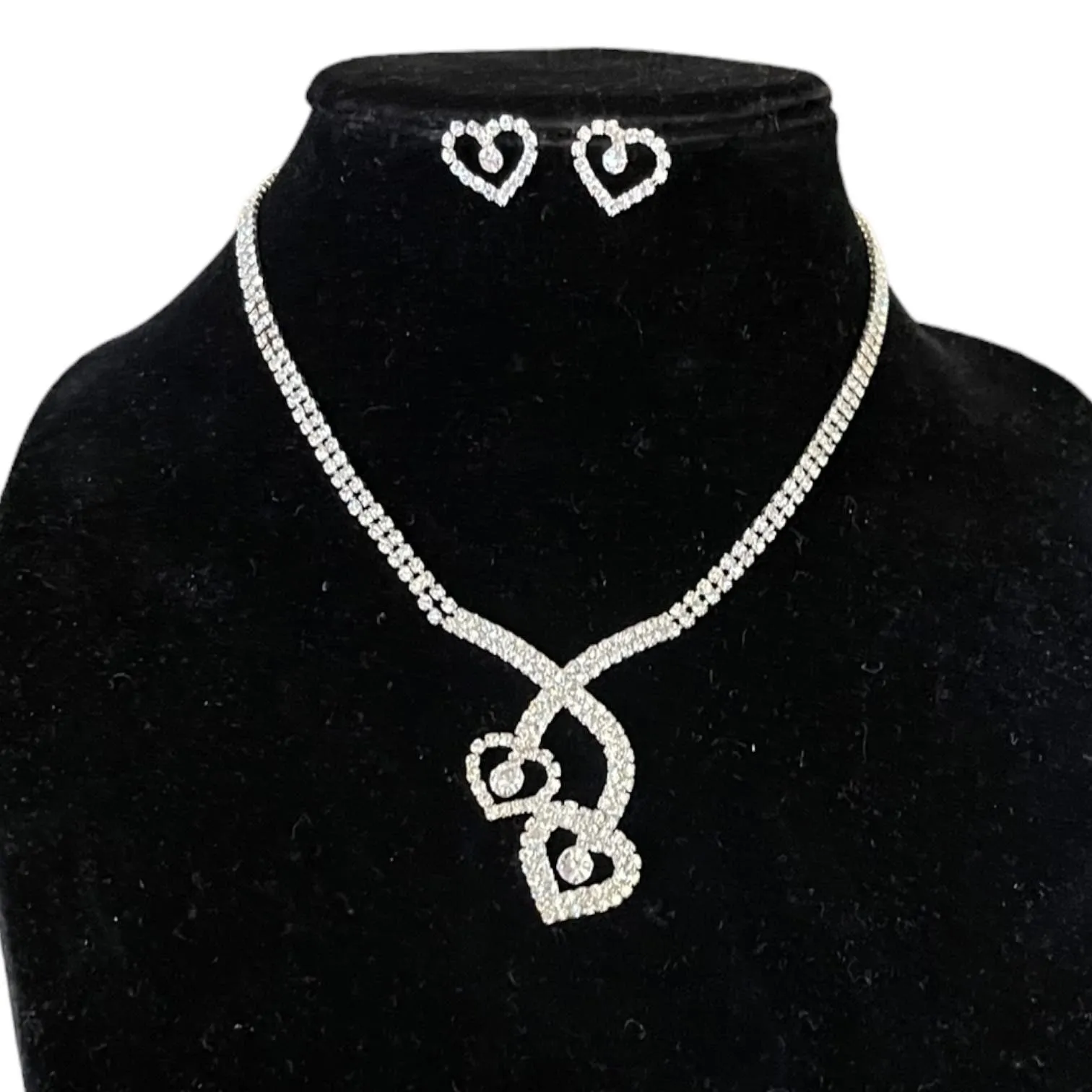 Heart Diamond Necklace Earrings Wedding Prom Set NEW