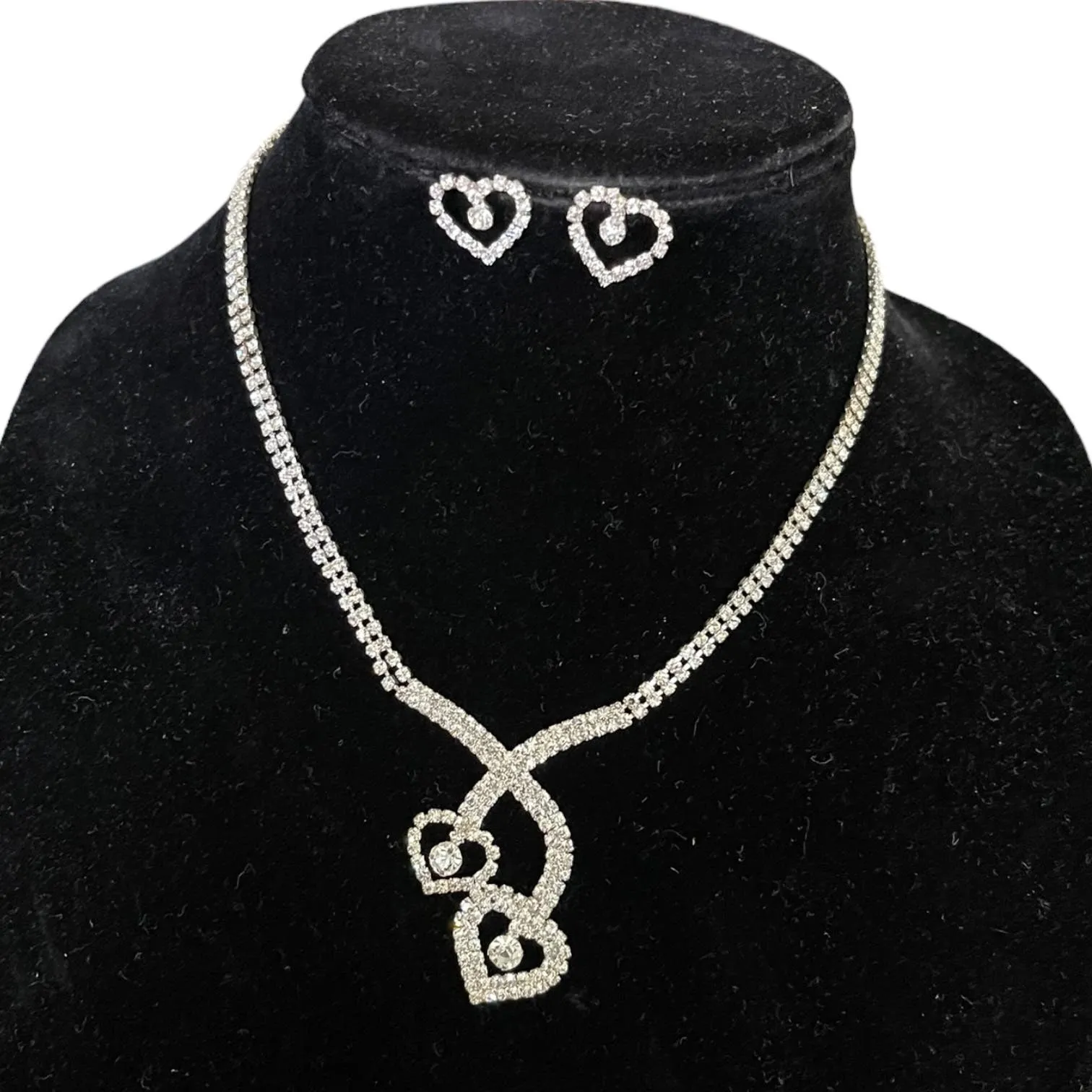 Heart Diamond Necklace Earrings Wedding Prom Set NEW