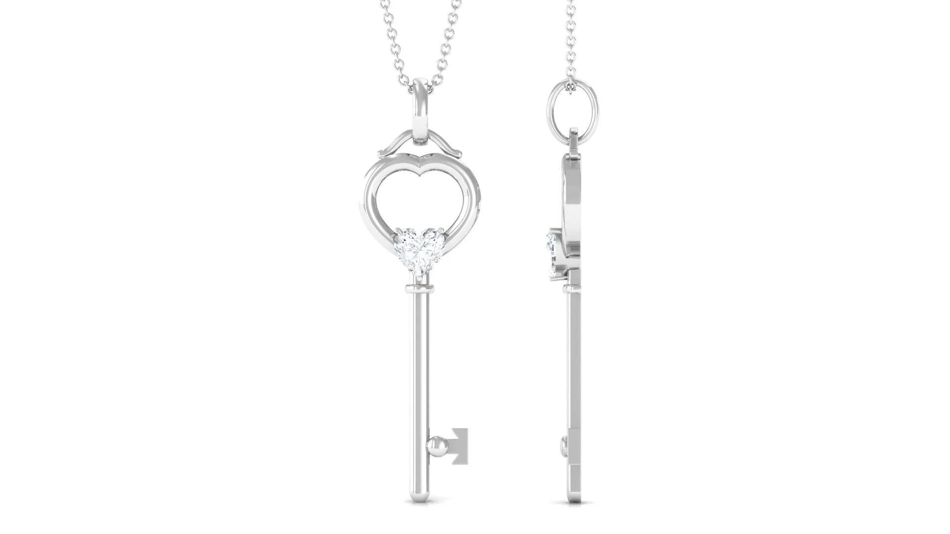 Heart Key Pendant Necklace with Lab Grown Diamond