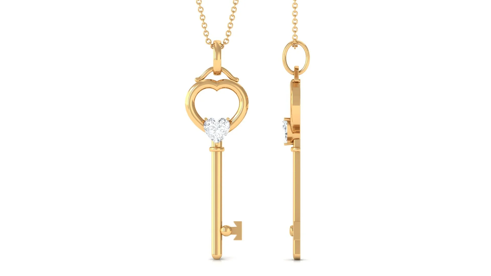 Heart Key Pendant Necklace with Lab Grown Diamond