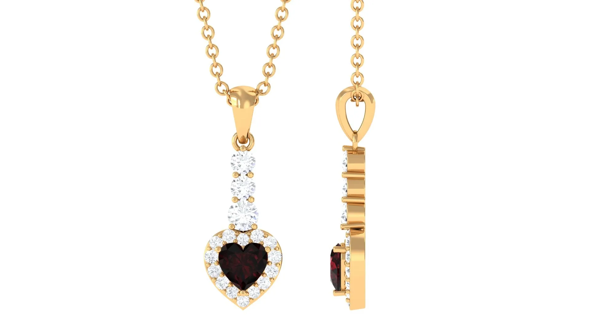 Heart Shape Garnet Drop Pendant with Diamond