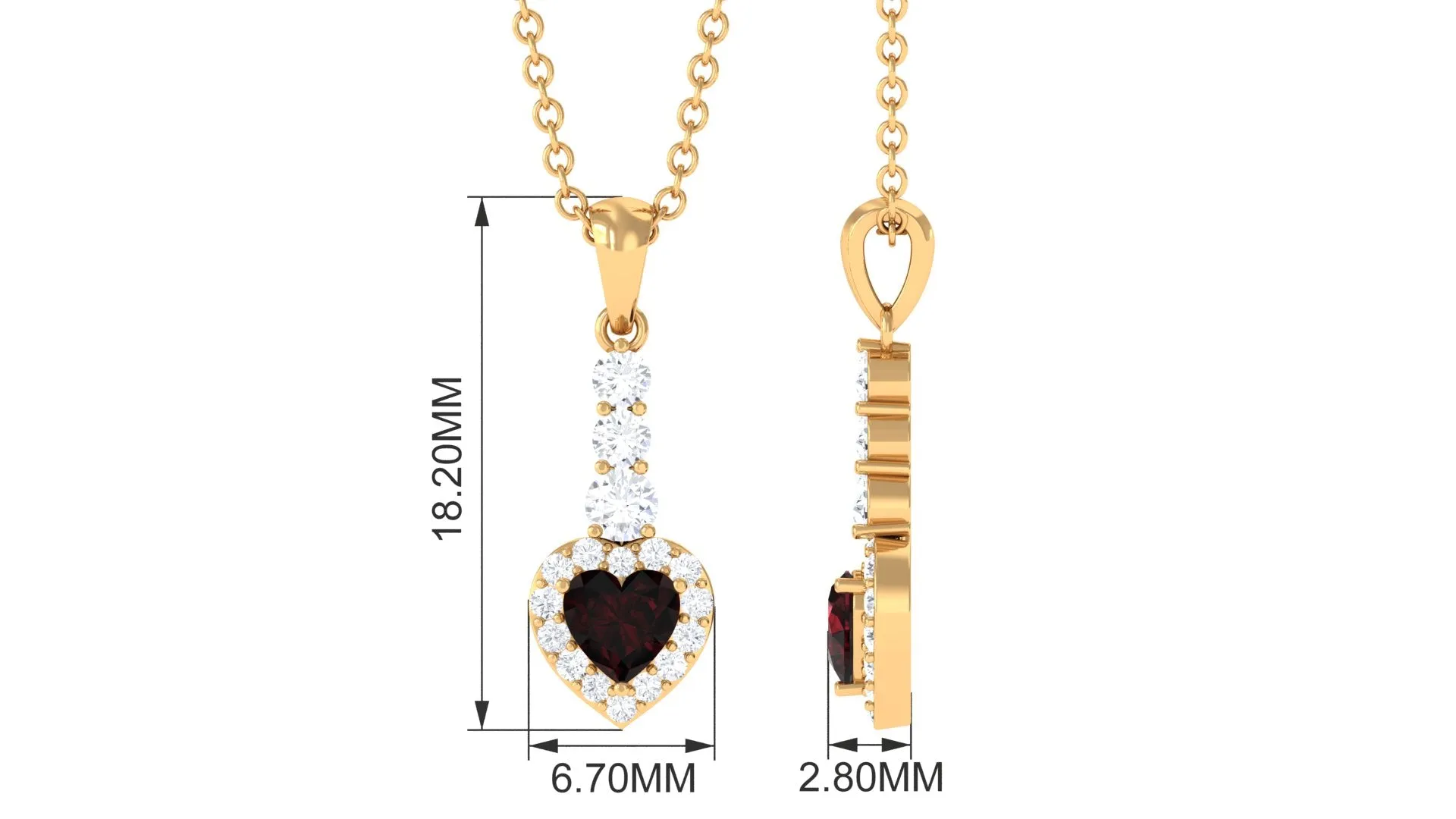 Heart Shape Garnet Drop Pendant with Diamond