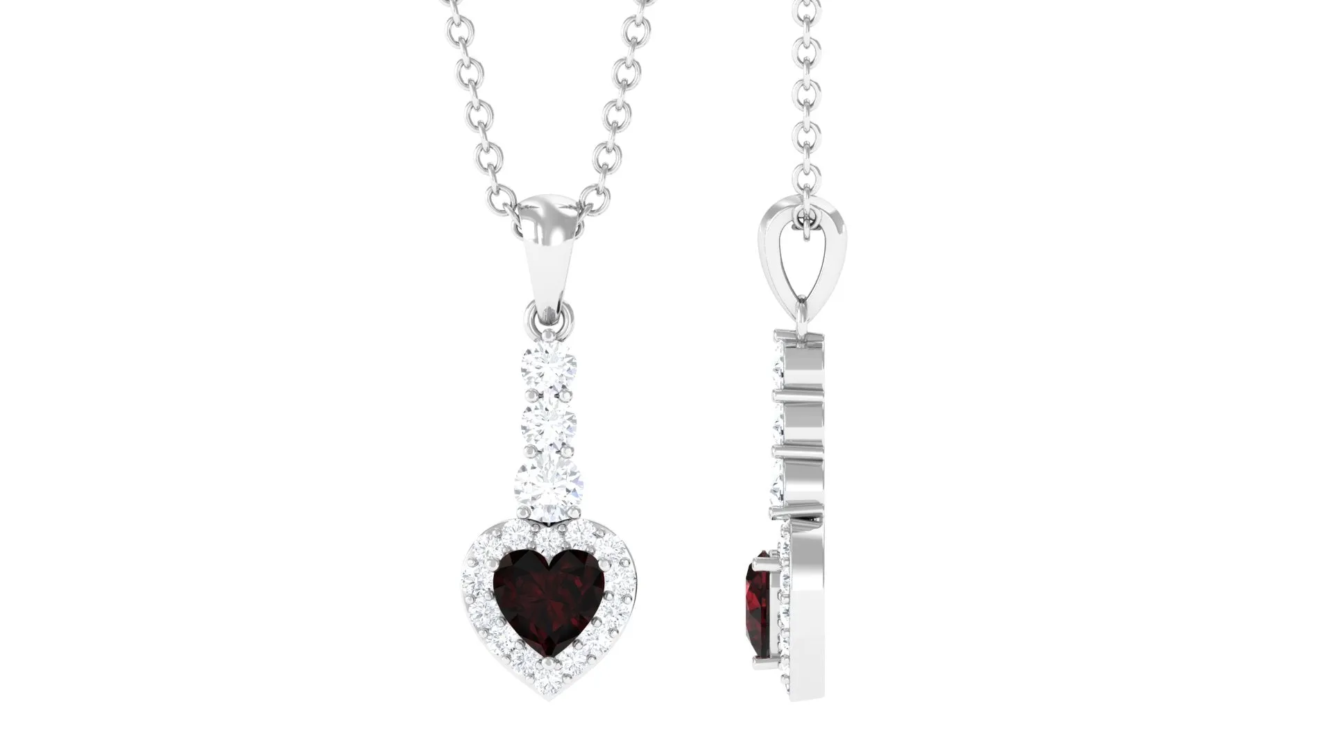 Heart Shape Garnet Drop Pendant with Diamond