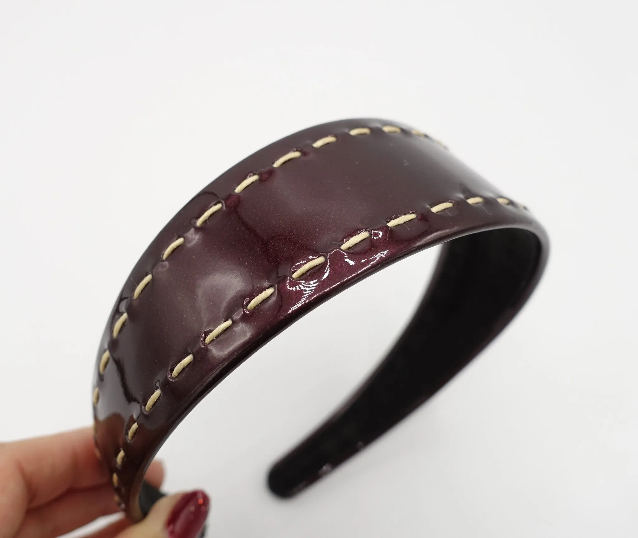 high gloss PU headband double stitch hairband for women