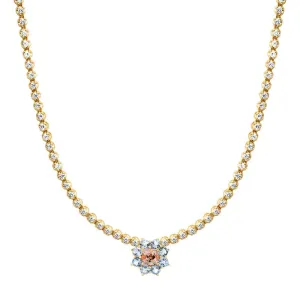 Illusion Set Diamond Tennis Necklace with Aquamarine and Morganite Flower Accent