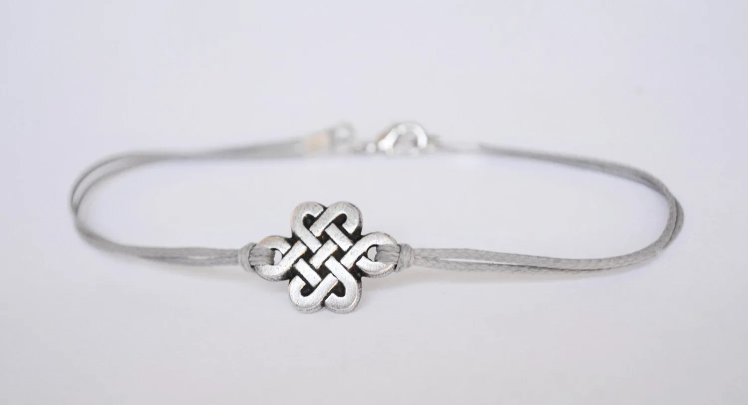 Infinity bracelet for men, gray cord, silver celtic knot charm, gift for him