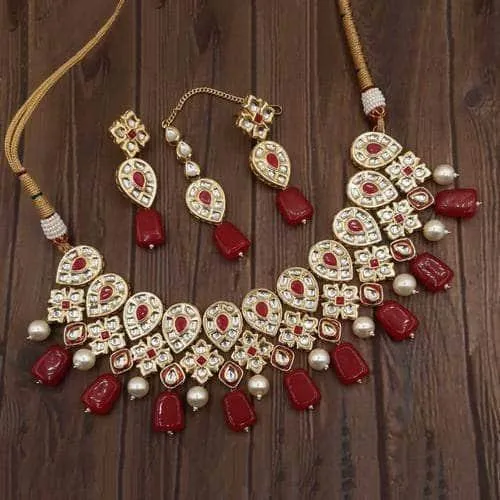 Inverted Drop Moti Stone Jadau Necklace Set