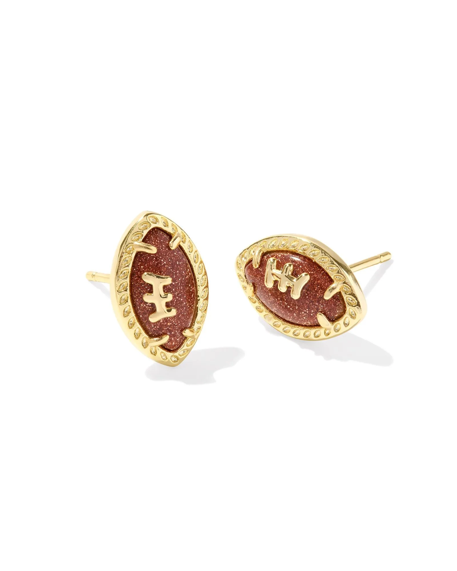 Kendra Scott Football Gold Stud Earrings in Orange Goldstone