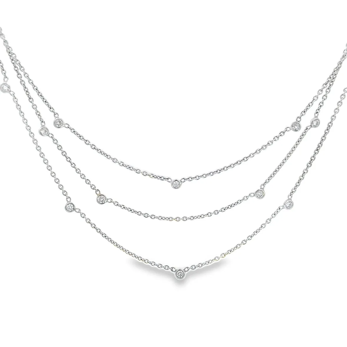 Kirkland Jewelry Estate | 14K White Gold Triple Diamond by the Yard Necklace