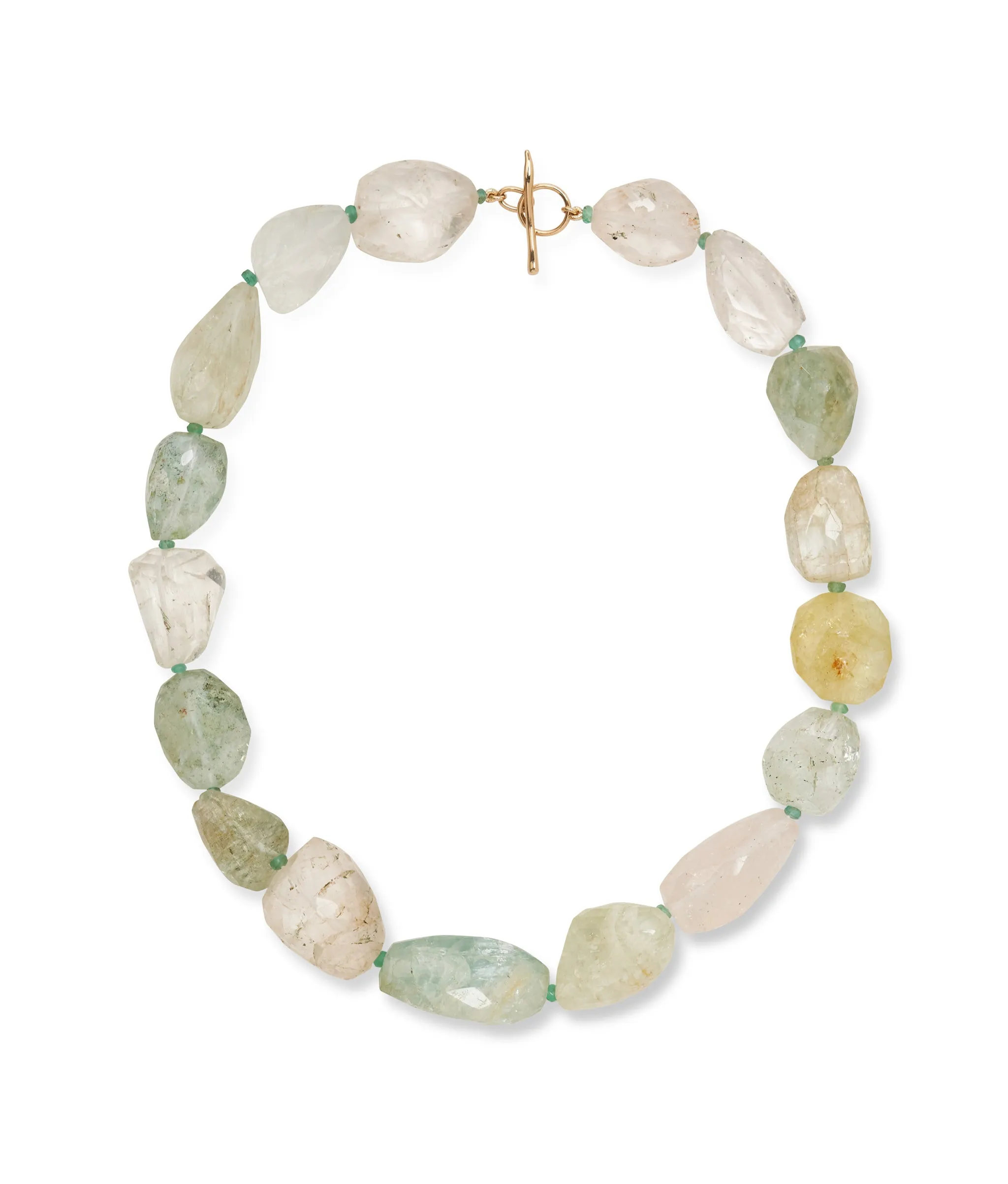 Large Faceted Aquamarine Nugget, Emerald & 14k Gold Necklace