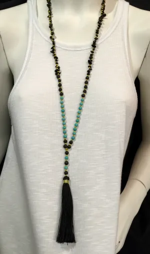 Lava Rock Stone Chips Tassel Necklace