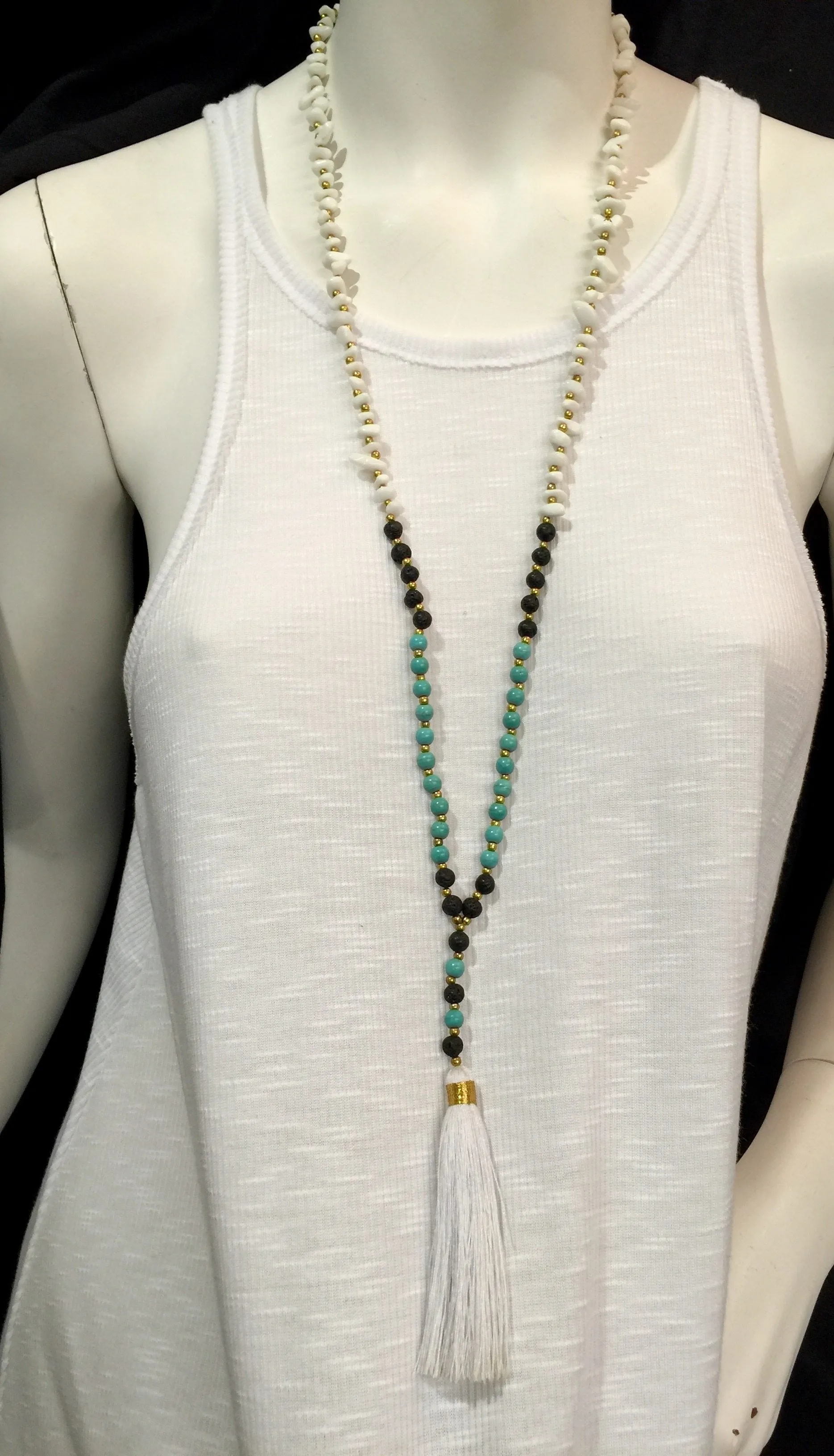 Lava Rock Stone Chips Tassel Necklace