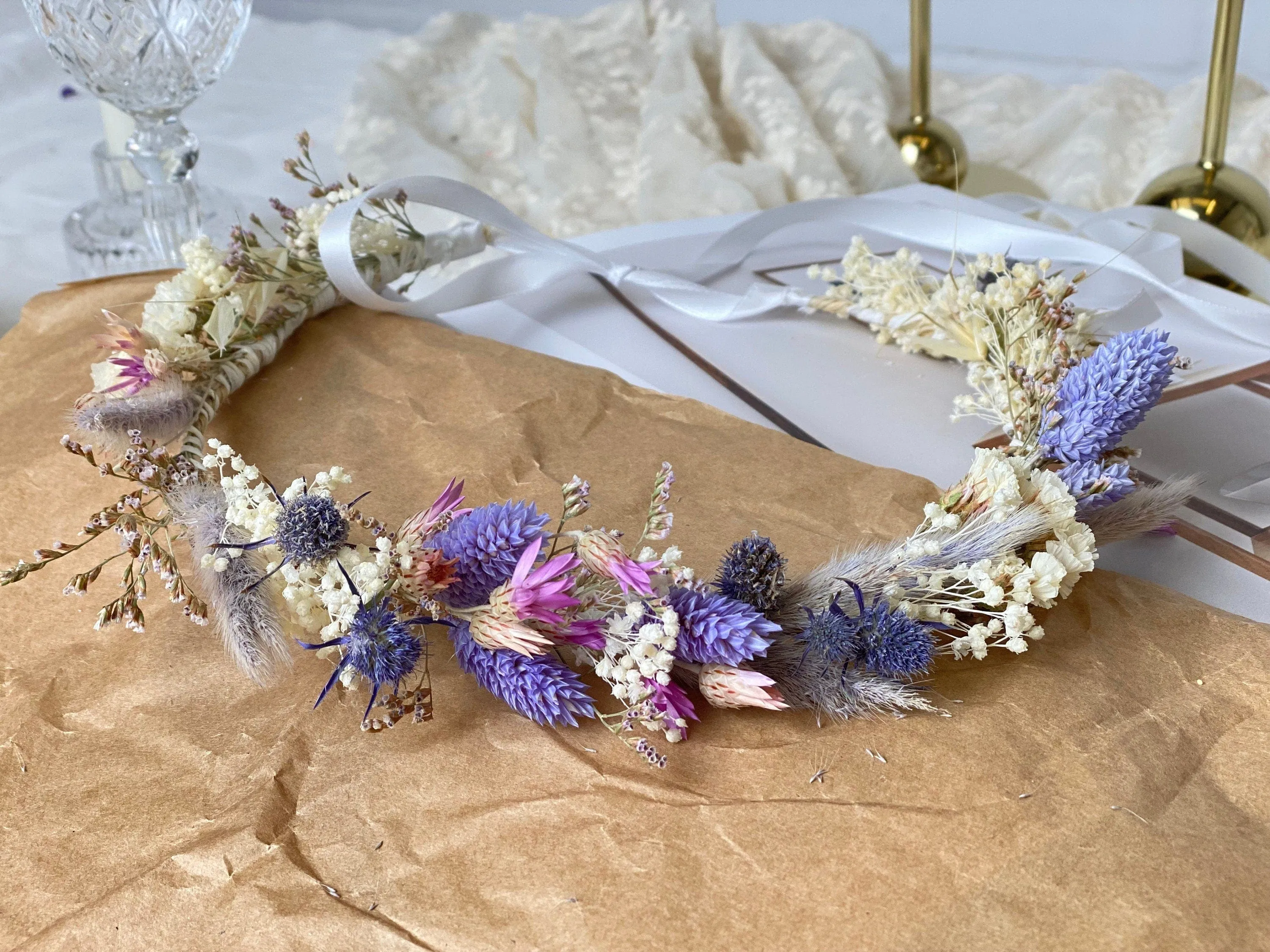 Lilac Wildflower Bridal Wedding Crown / Boho Bride Wedding Flower Headband / Flower Wreath