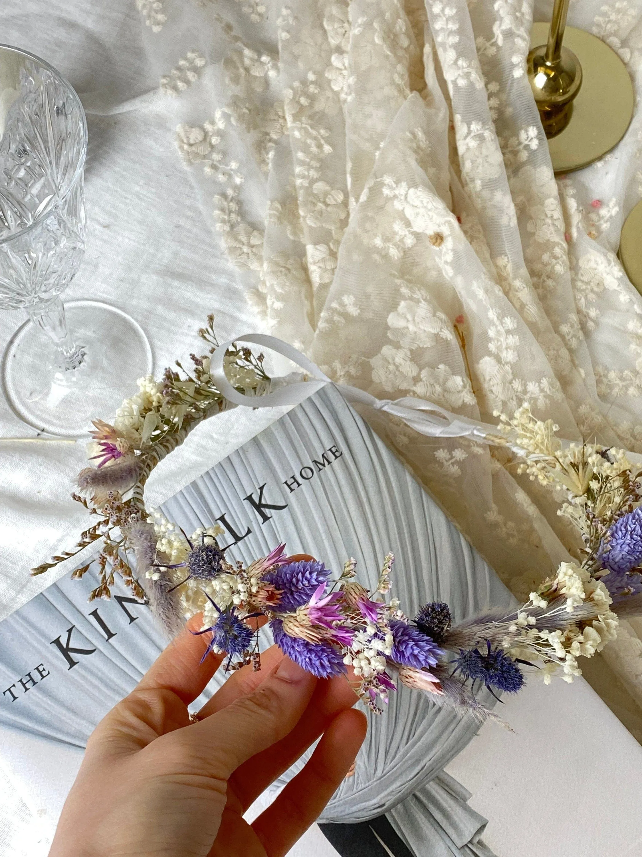 Lilac Wildflower Bridal Wedding Crown / Boho Bride Wedding Flower Headband / Flower Wreath