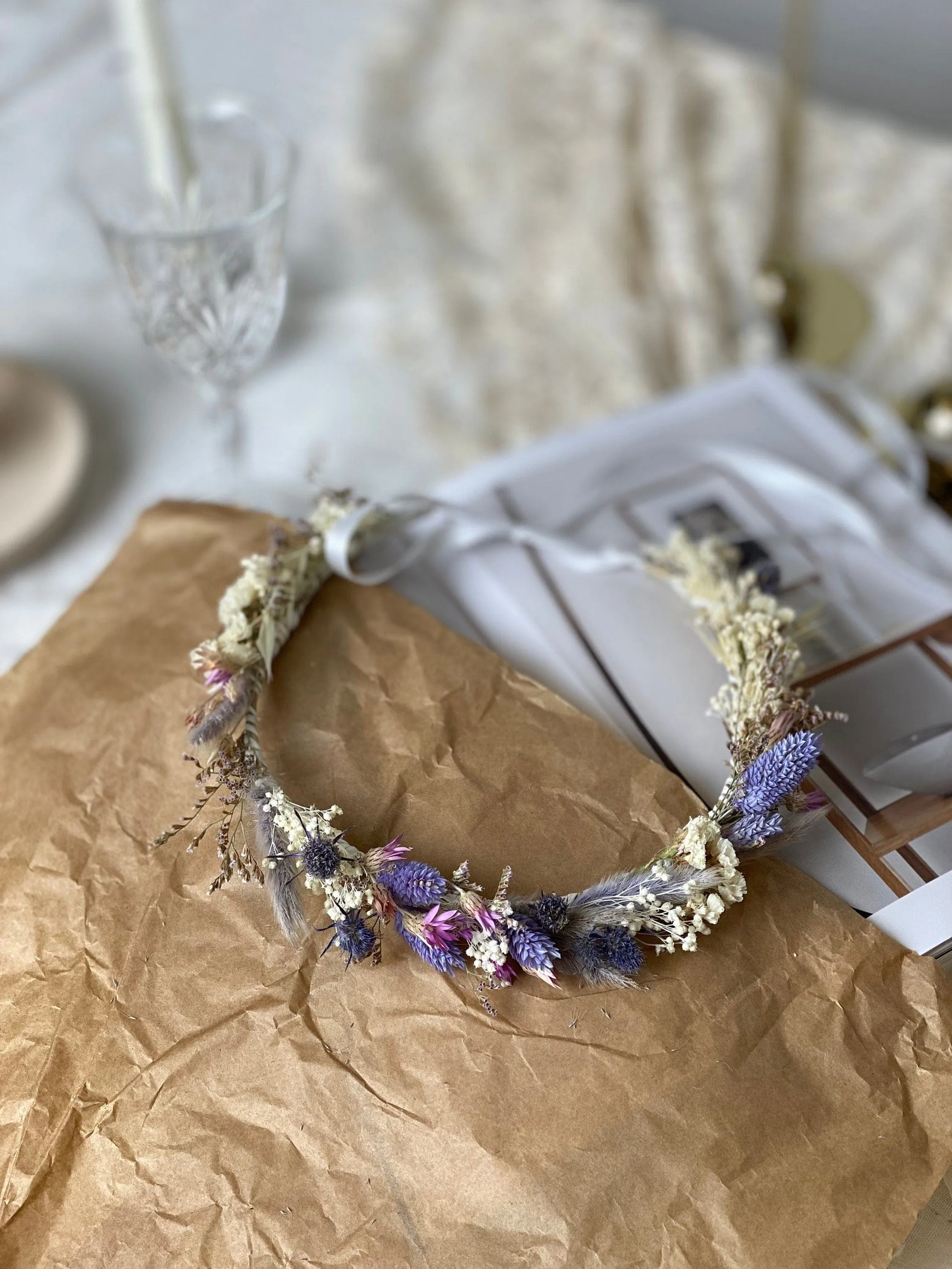 Lilac Wildflower Bridal Wedding Crown / Boho Bride Wedding Flower Headband / Flower Wreath