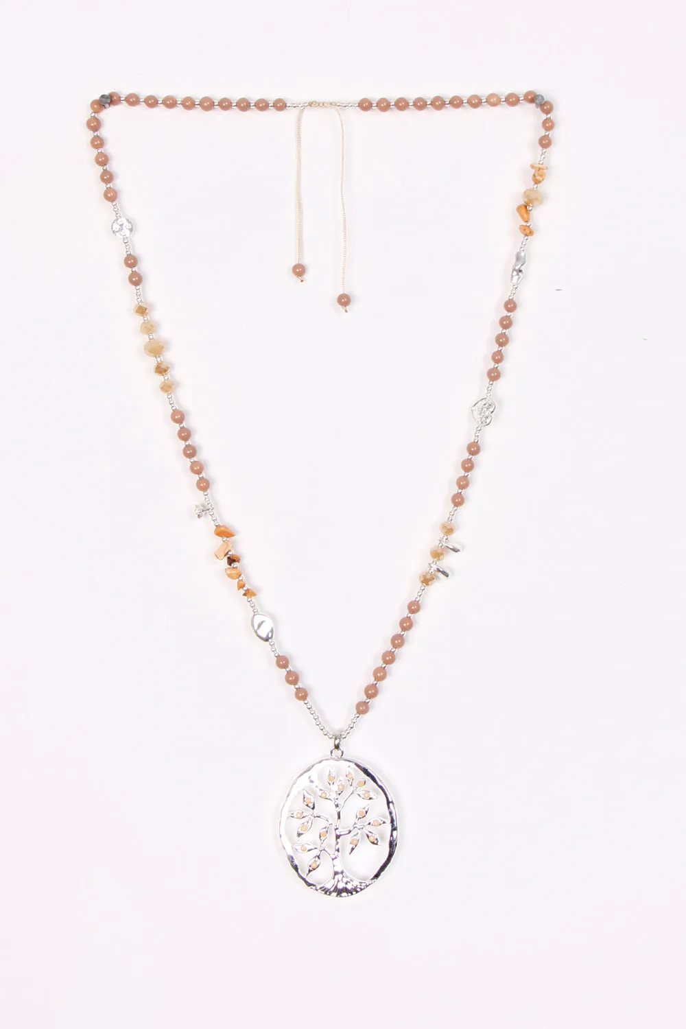 Long Beads Necklace with Tree Of Life Pendant