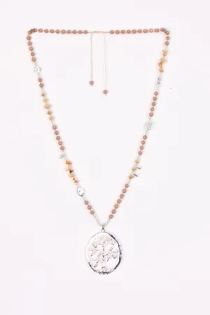 Long Beads Necklace with Tree Of Life Pendant