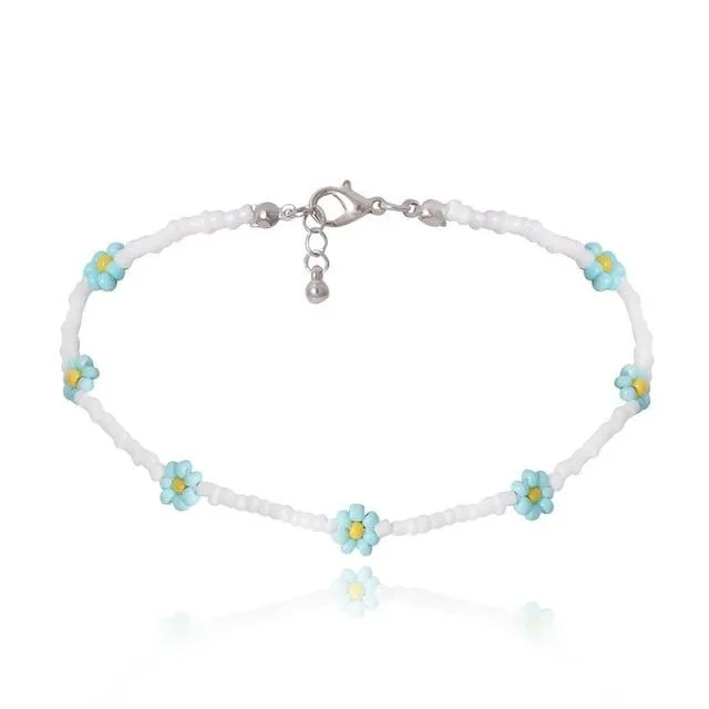 Lovely Daisy Flowers Colorful Beaded Charm Statement Choker Necklace for Women Vacation Jewelry