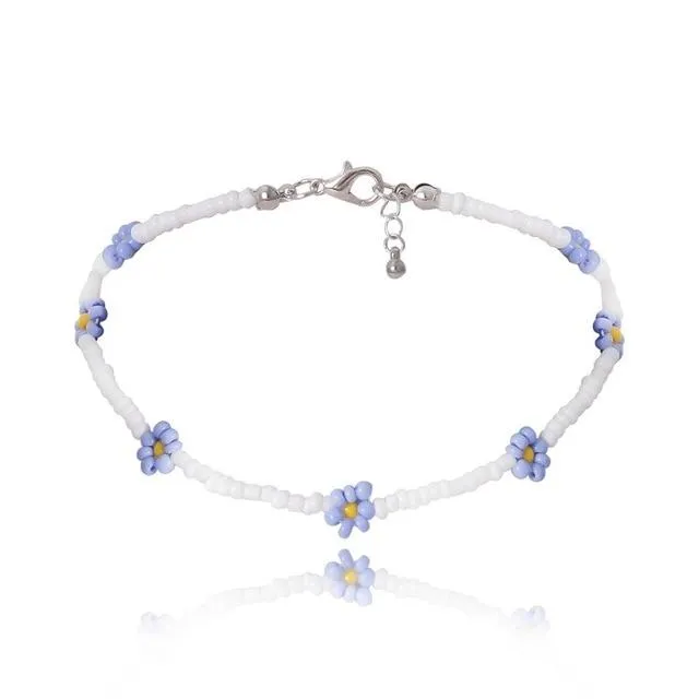 Lovely Daisy Flowers Colorful Beaded Charm Statement Choker Necklace for Women Vacation Jewelry