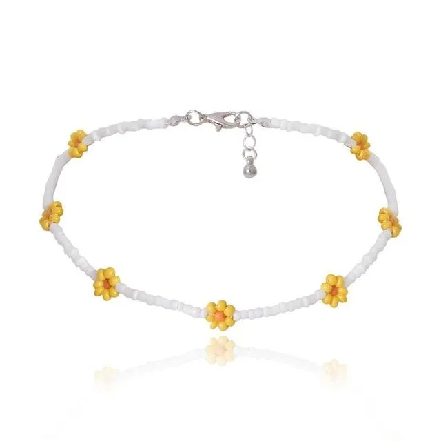 Lovely Daisy Flowers Colorful Beaded Charm Statement Choker Necklace for Women Vacation Jewelry