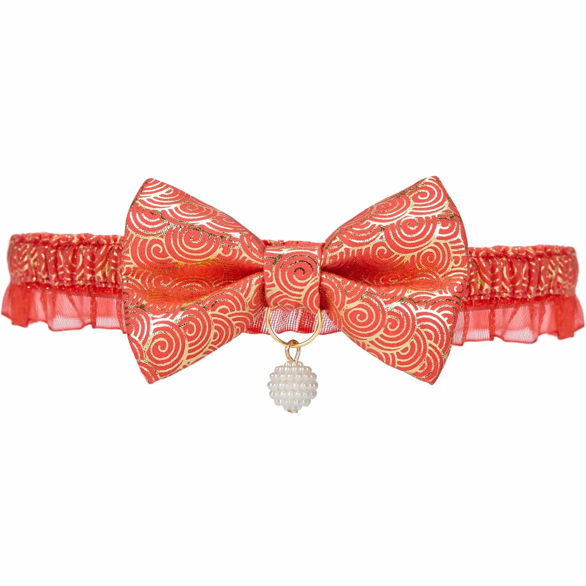 Lucky Clouds Bowtie Cat Collar with Pearl