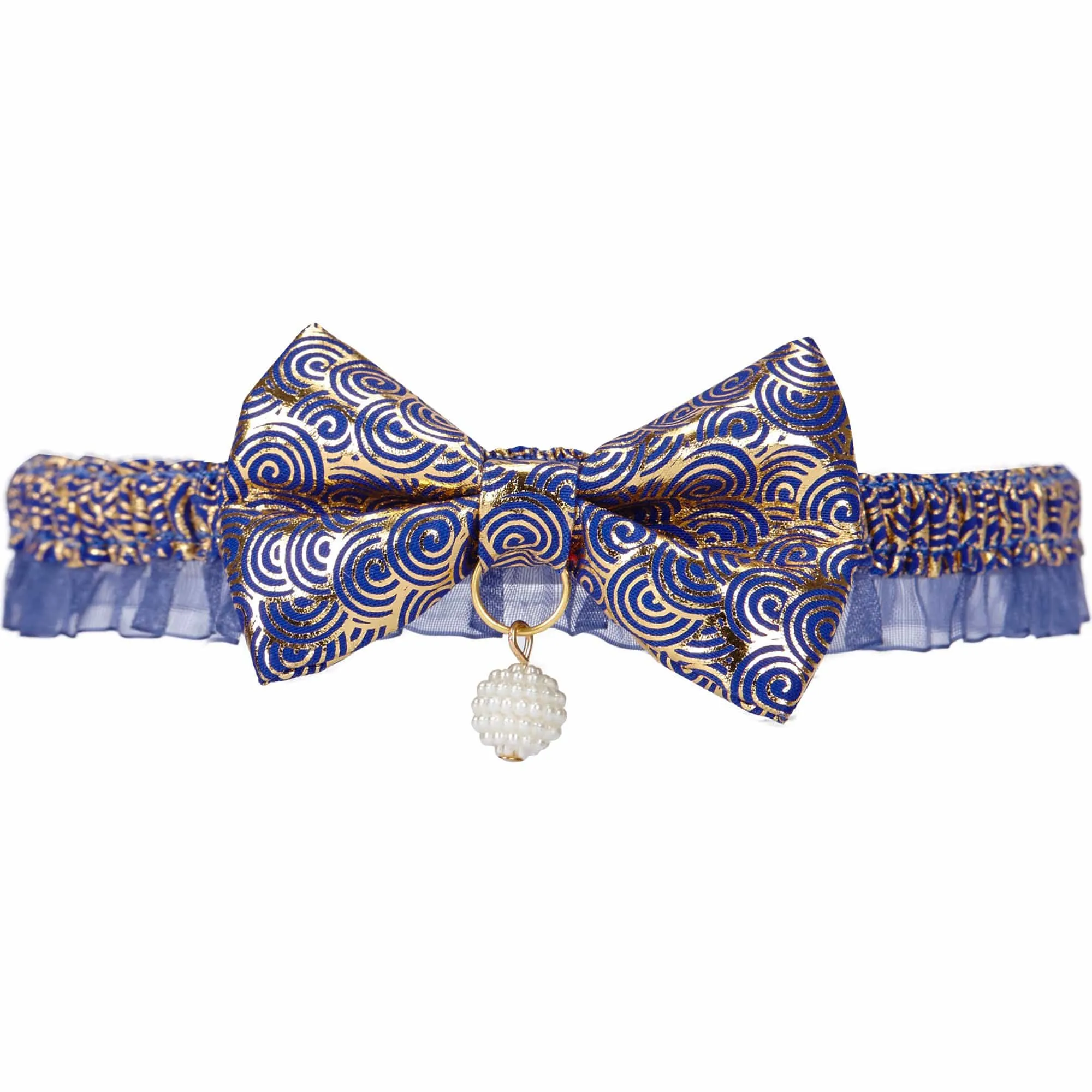 Lucky Clouds Bowtie Cat Collar with Pearl