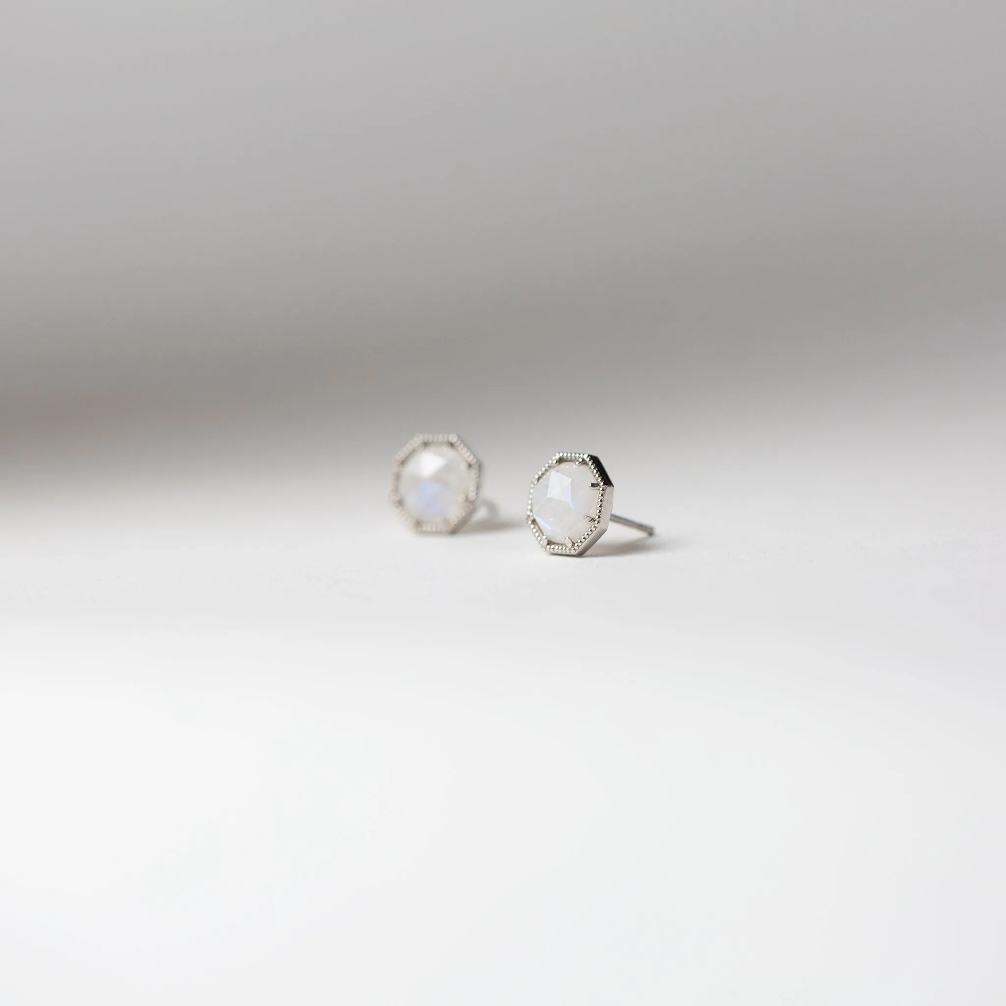 Maman Crown Bezel Moonstone Earrings