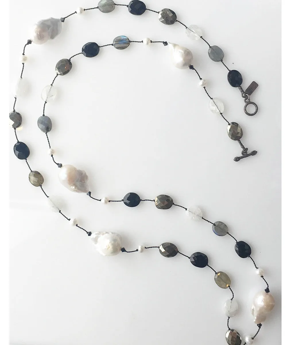 Margo Morrison Baroque Pearl Necklace with Labradorite and Multi-Color Stones