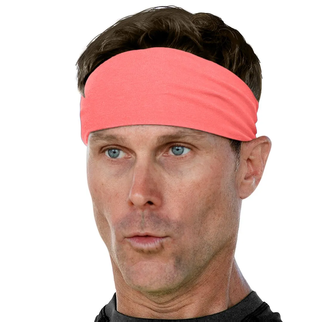 Men's Headbands Cotton Jersey 3" Wide Sports Fitness Yoga Made in the USA Coral