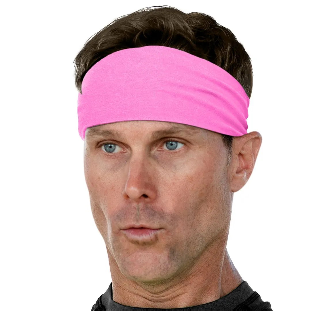 Men's Headbands Cotton Jersey 3" Wide Sports Fitness Yoga Made in the USA Pink