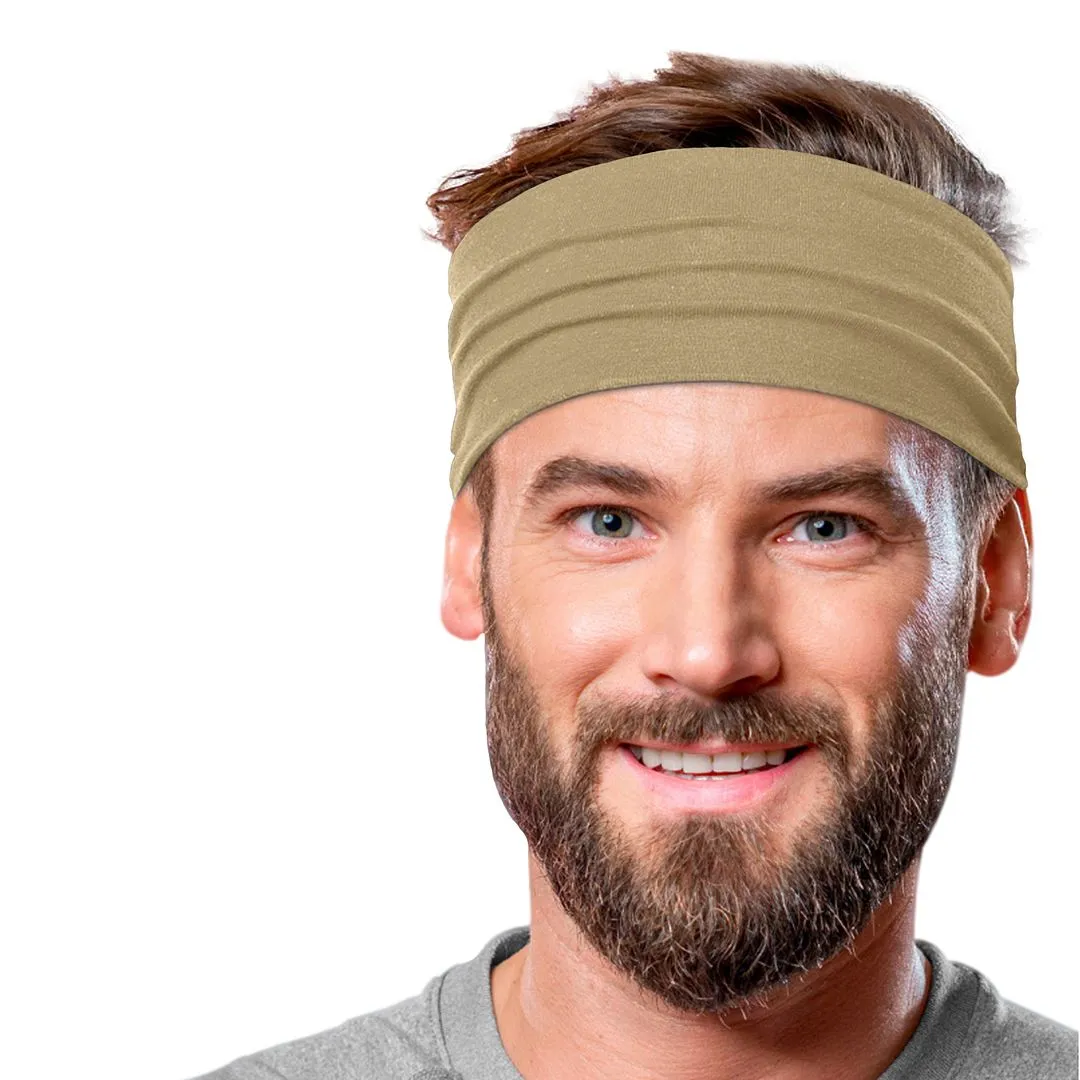 Men's Headbands Cotton Jersey 5" Wide Sports Fitness Yoga Made in the USA Khaki