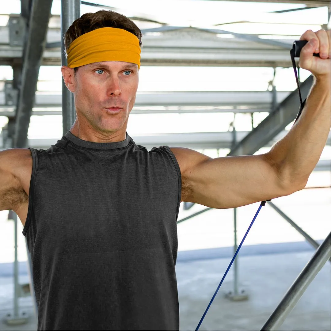 Men's Headbands Cotton Jersey 5" Wide Sports Fitness Yoga Made in the USA Mustard