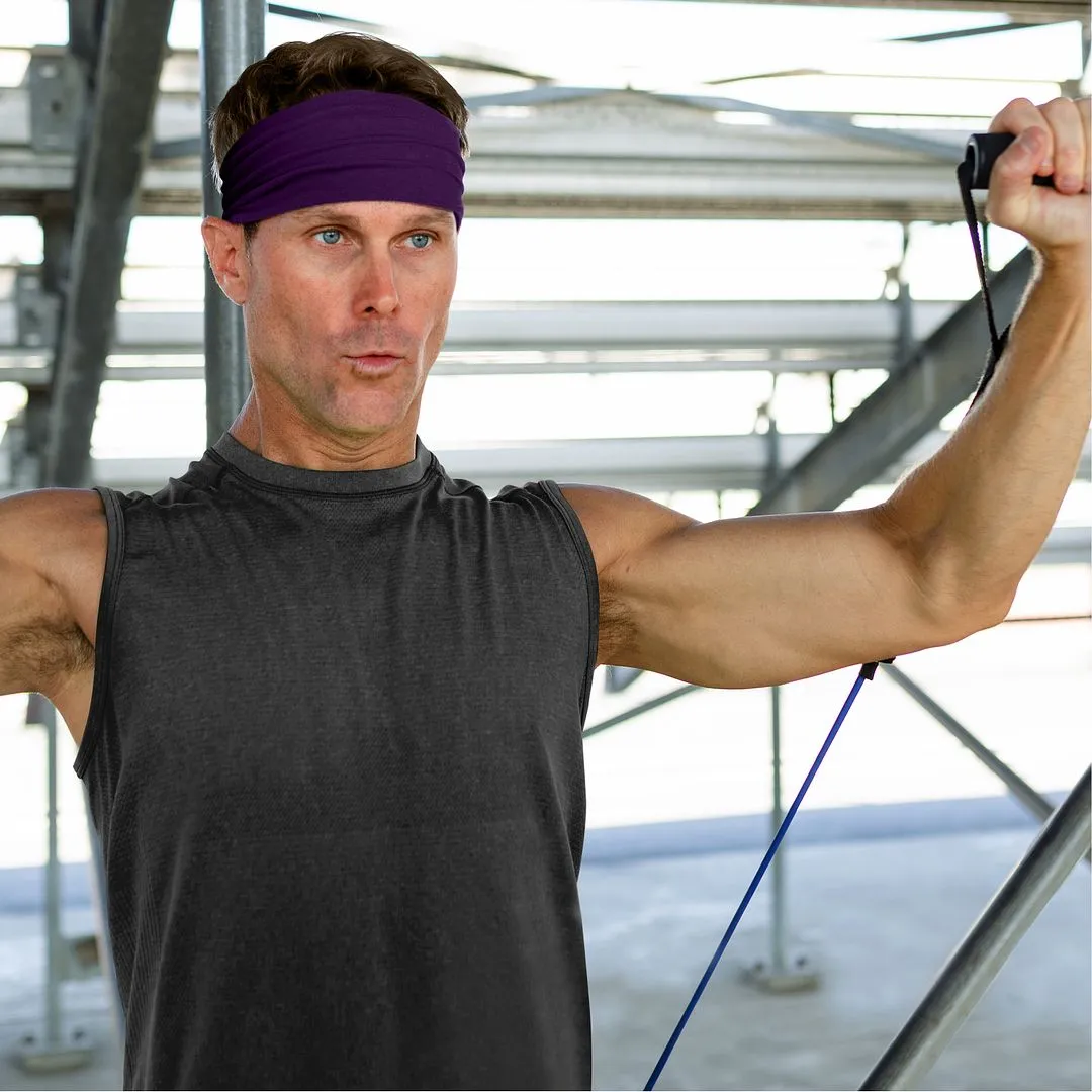 Men's Headbands Cotton Jersey 5" Wide Sports Fitness Yoga Made in the USA Plum