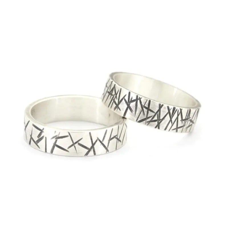 Modern Abstract Silver Ring Band - Narrow