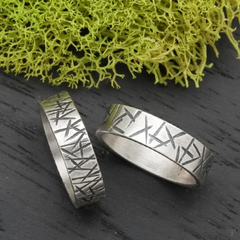 Modern Abstract Silver Ring Band - Narrow