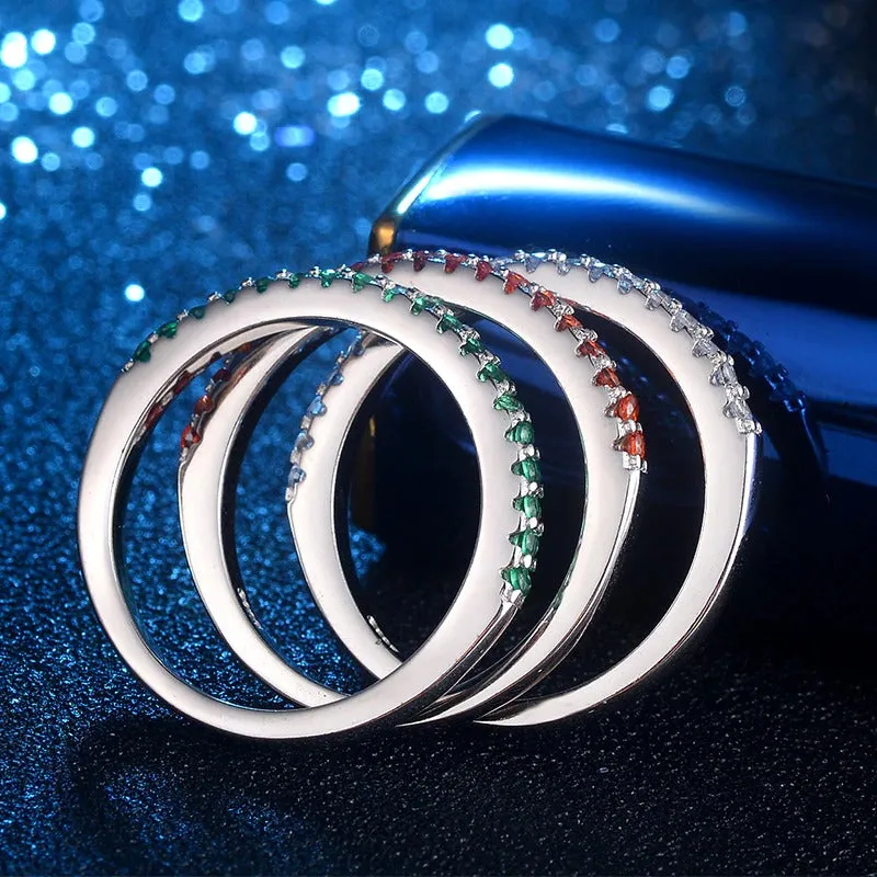 Multicolor Dainty Stackable Zircon Fashion Rings