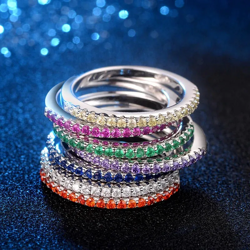 Multicolor Dainty Stackable Zircon Fashion Rings