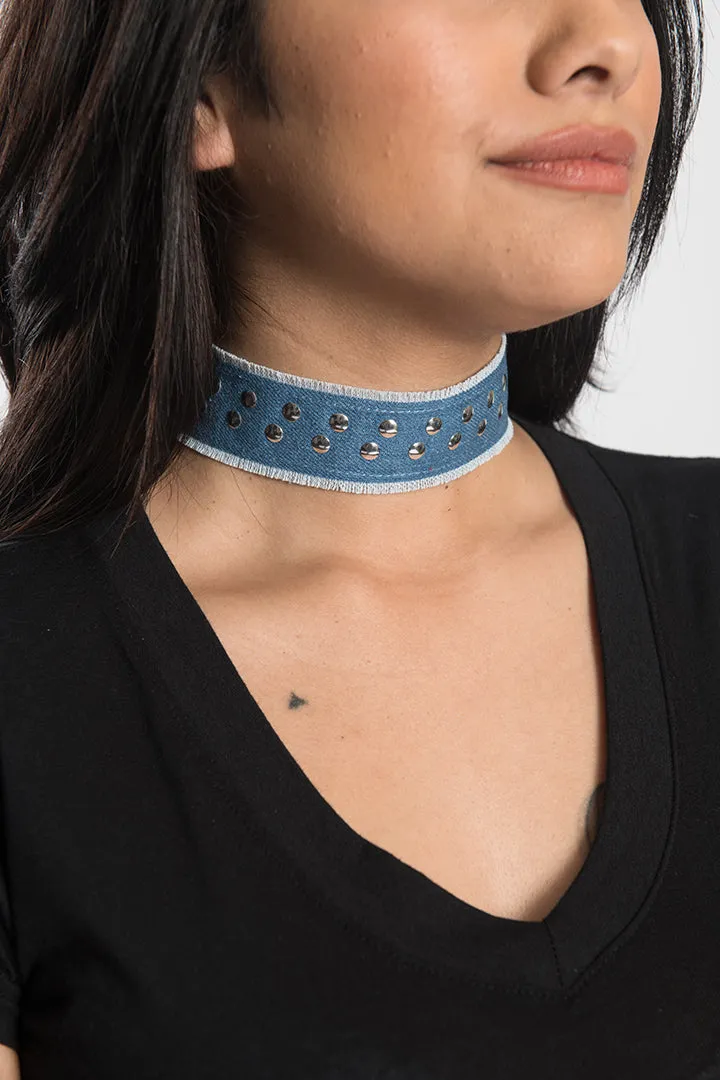 Nailheads Denim Choker