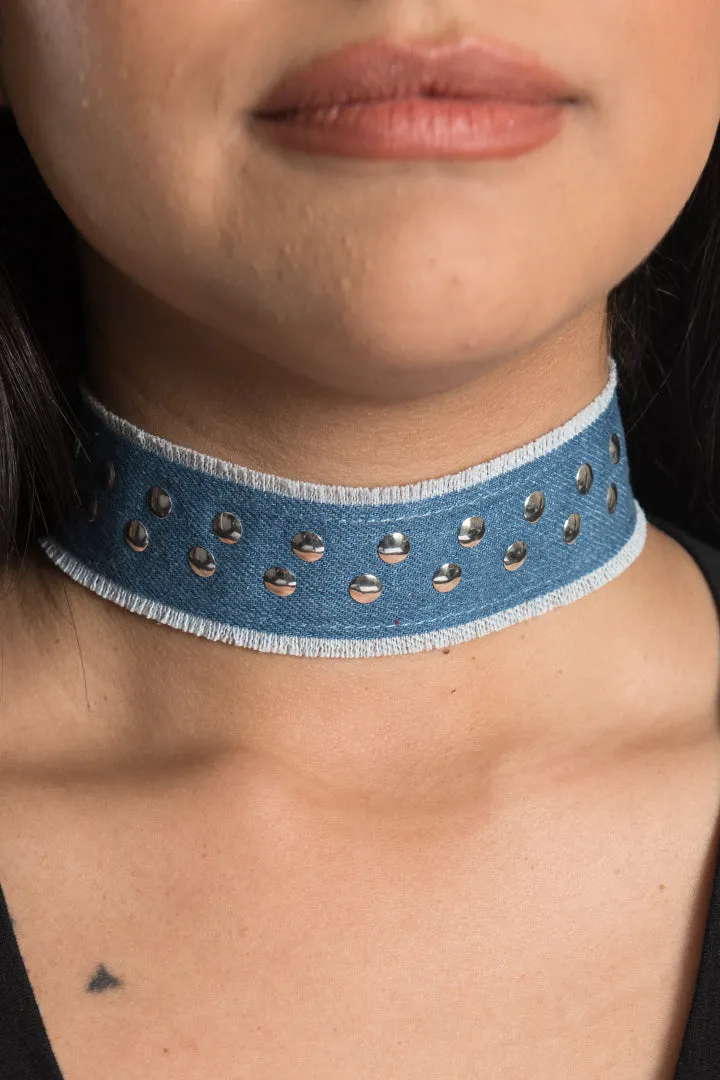 Nailheads Denim Choker