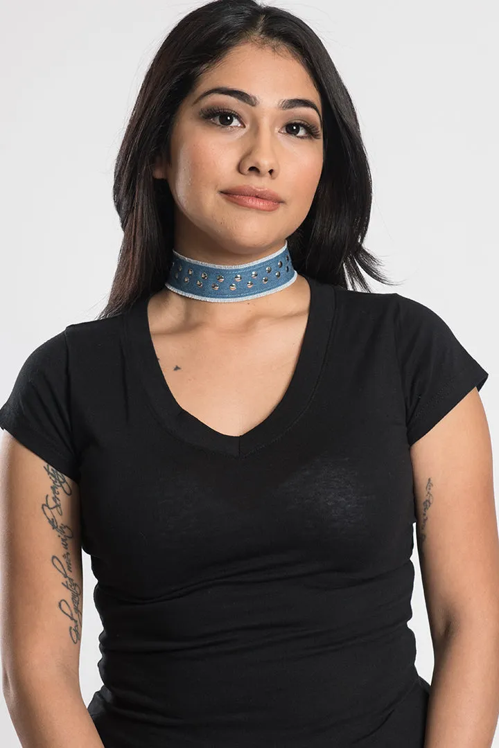 Nailheads Denim Choker