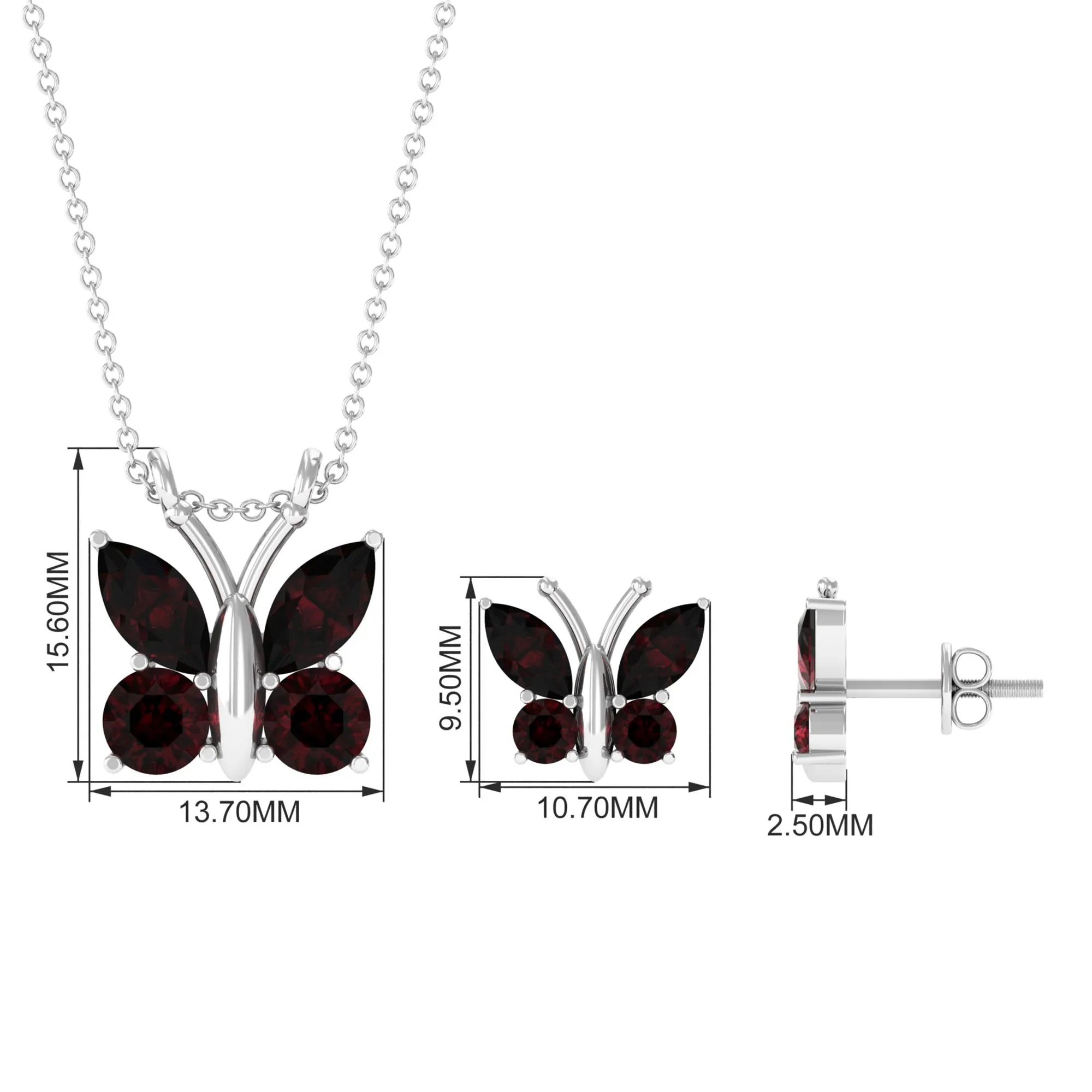 Natural Garnet Butterfly Necklace and Earrings Set