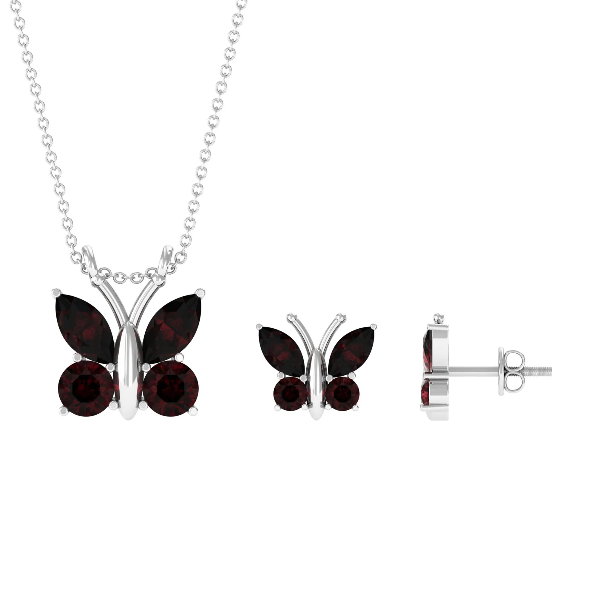 Natural Garnet Butterfly Necklace and Earrings Set