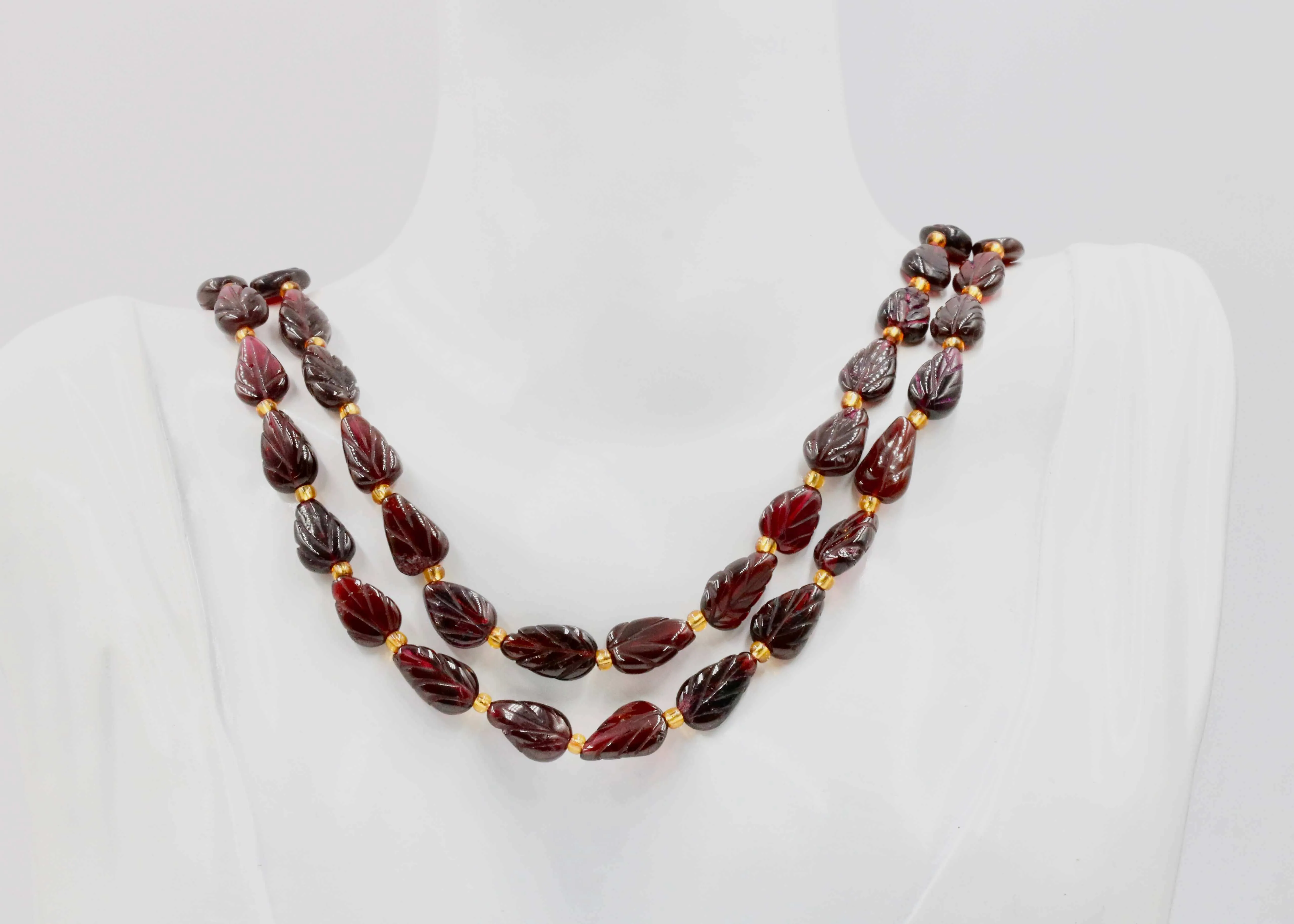 Natural Rhodolite Necklace Carved Leaf Garnet Necklace Beaded Gemstone Necklace Indian Necklace Sarafa Necklace Red Purple Garnet SKU 6142837