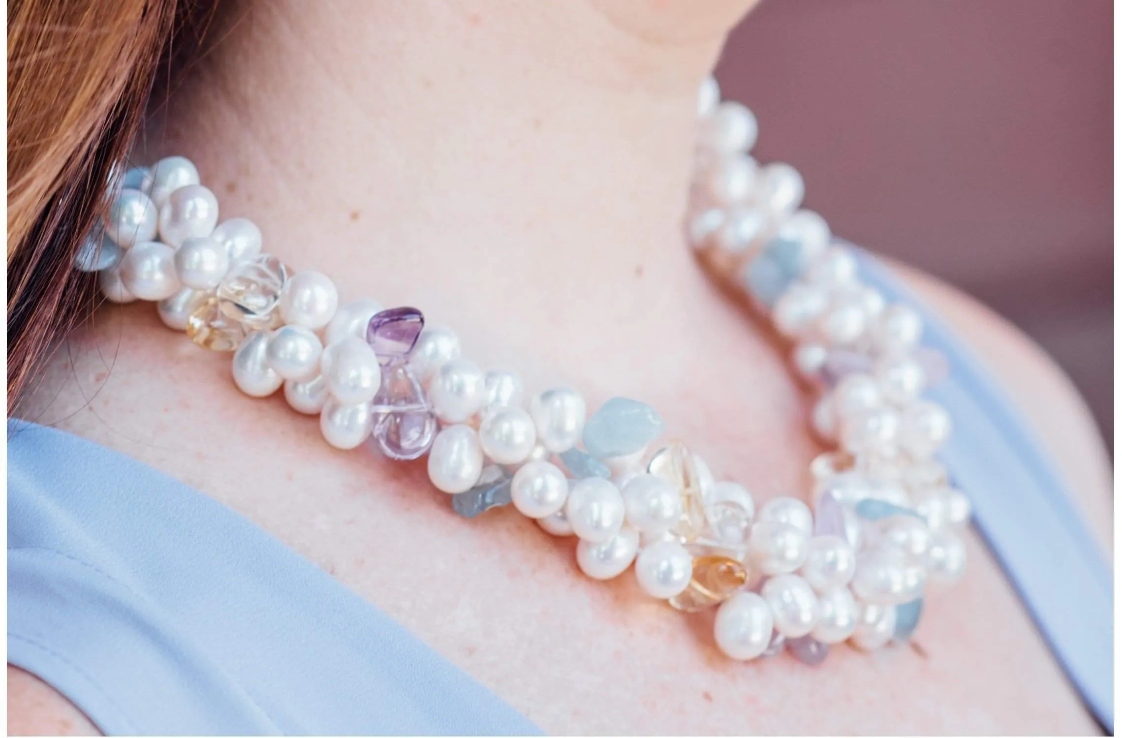 Natural Stones and Freshwater Pearl Necklace