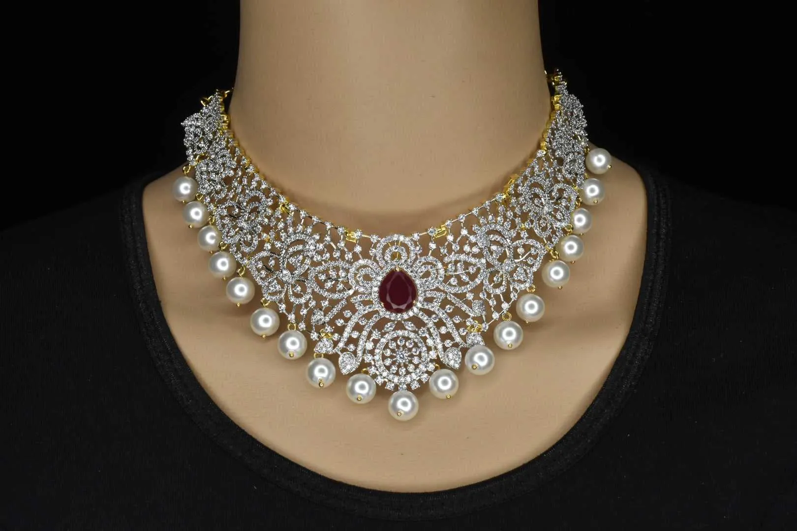 One Gram Gold Detachable American Diamond Choker By Asp Fashion Jewellery