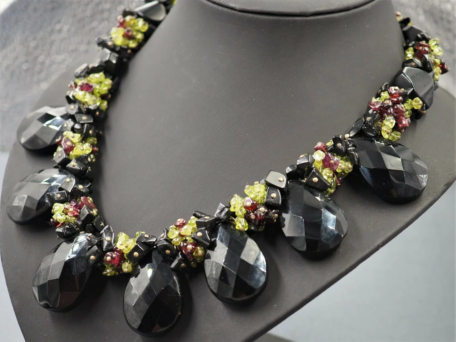 Onyx Glass & Garnet Necklace