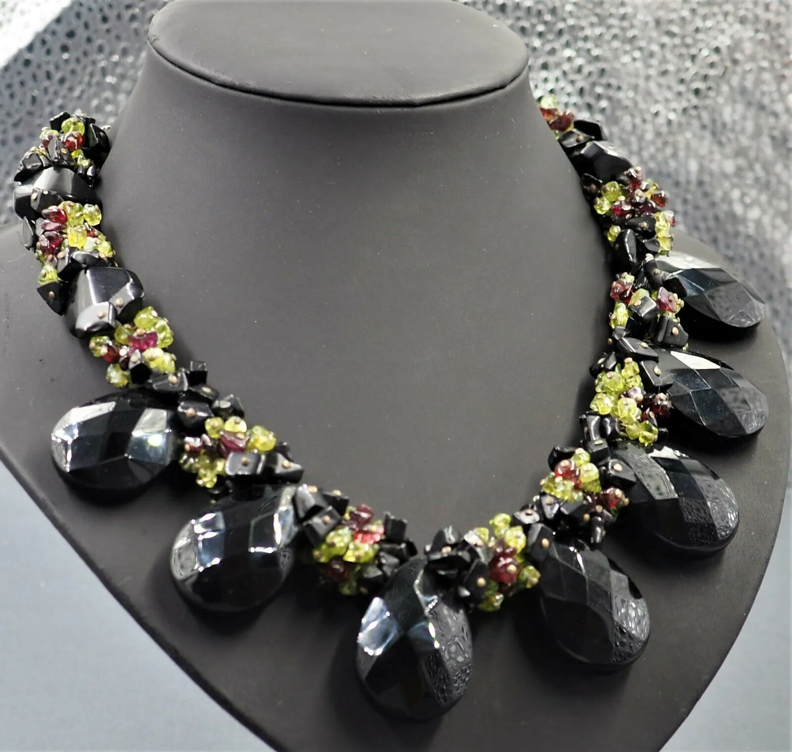 Onyx Glass & Garnet Necklace