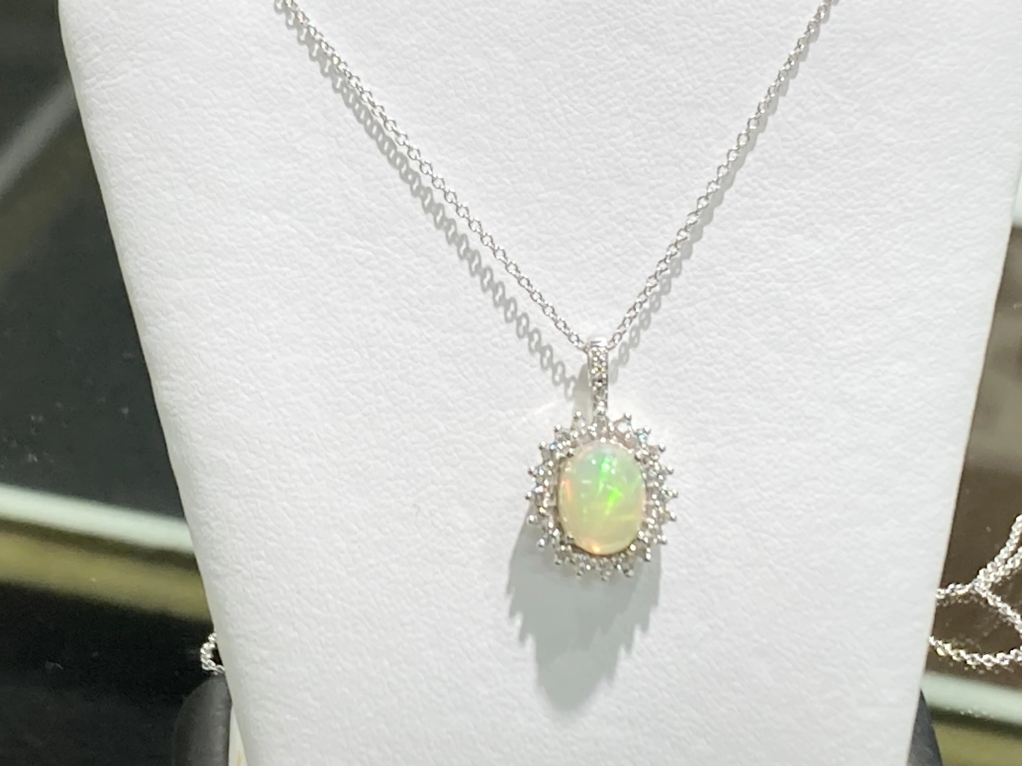 Opal And Diamond White Gold Necklace