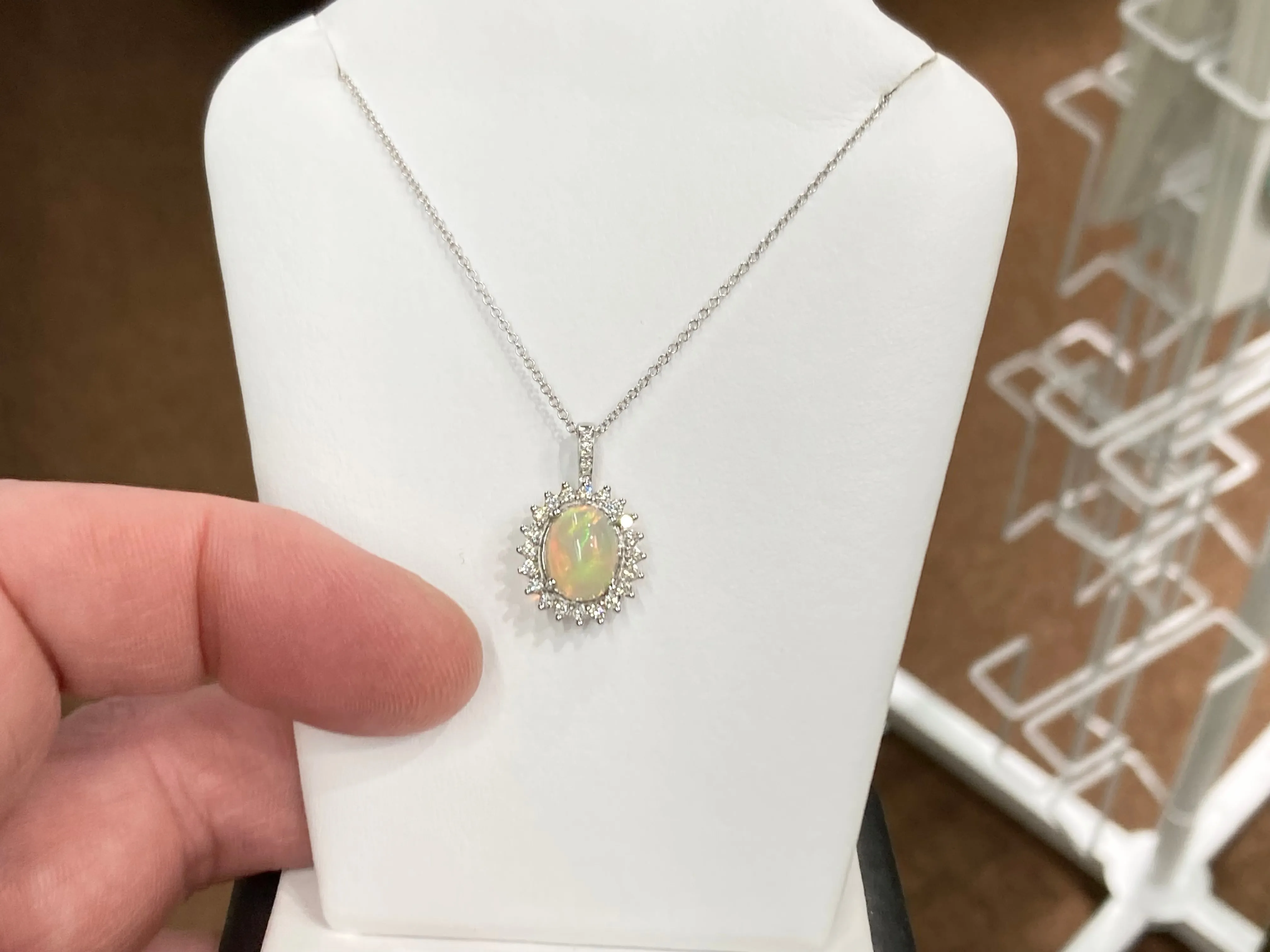 Opal And Diamond White Gold Necklace