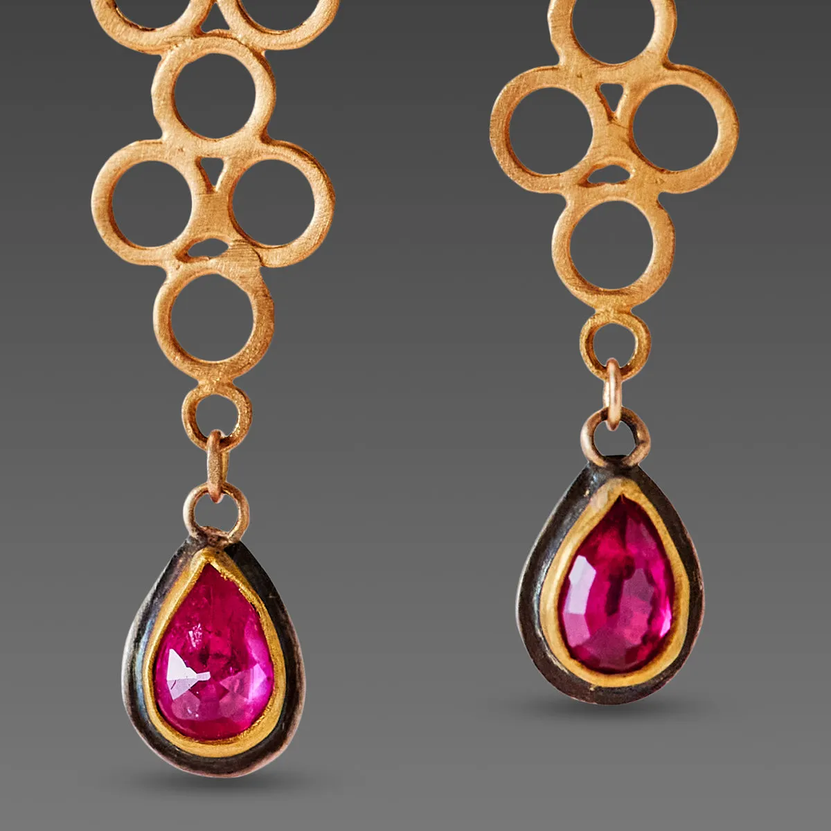 Open Filigree Earrings with Ruby Drops